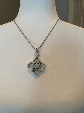 BRIGHTON Large TOLEDO Silver Floral Clover Pendant Necklace/convertable